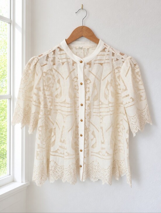 Floreat Tops - Floreat Anthropologie Lace Blouse Ivory Romantic Cottagecore Bohemian US 8